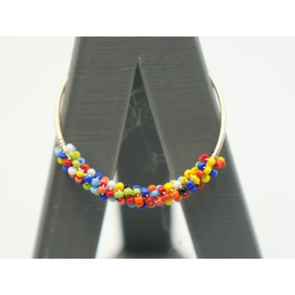 Handmade Colorful Seed Bead Hoop Earrings Boho Style 2" Diameter Lightweight - Picture 1 of 7